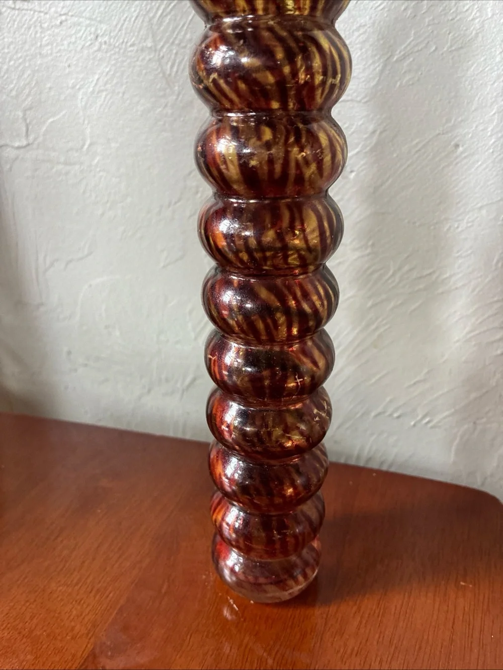 Tortoise Tiger Stripe Swirl 12” Glass Vase Murano Style